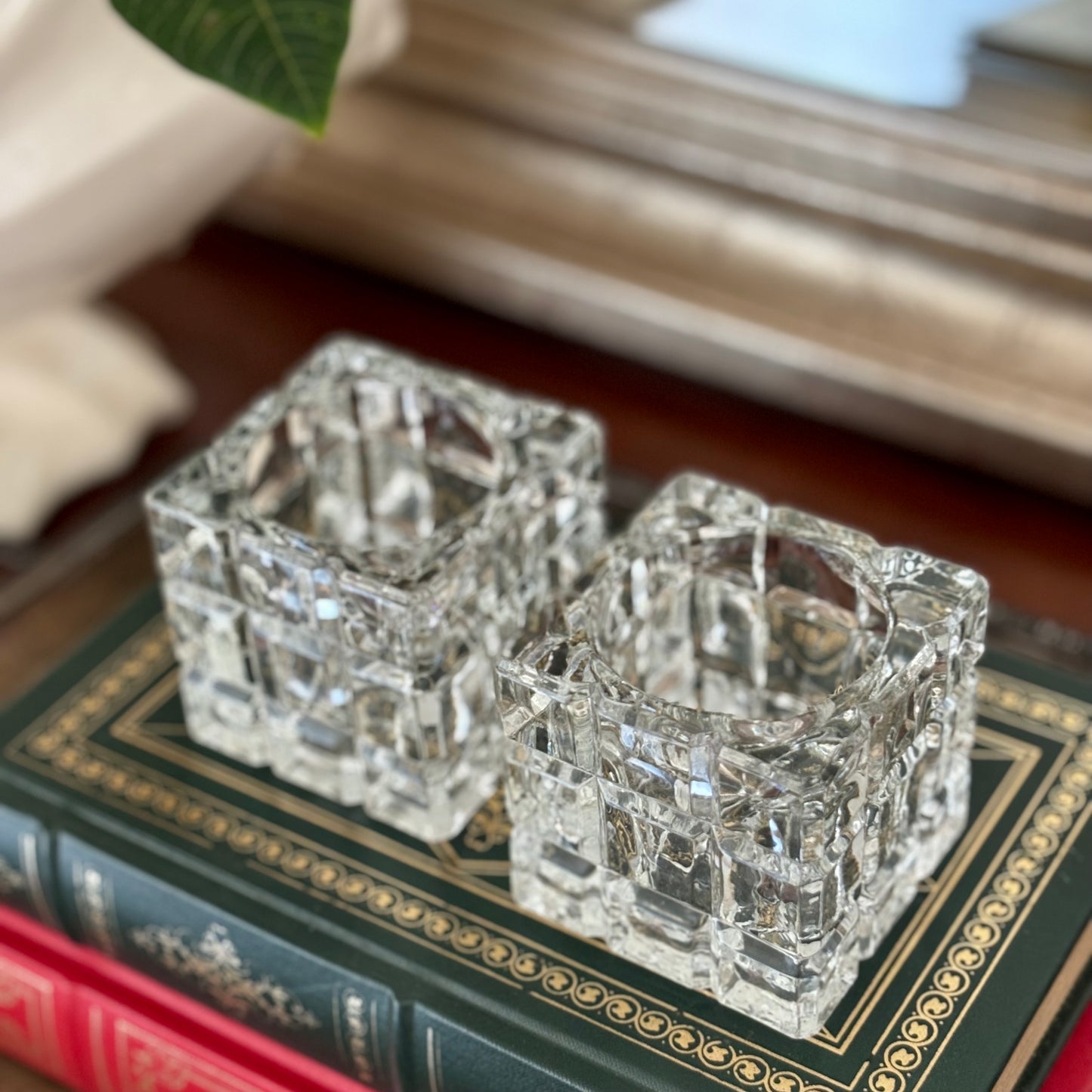 Pair of Square Glass Candle Holders