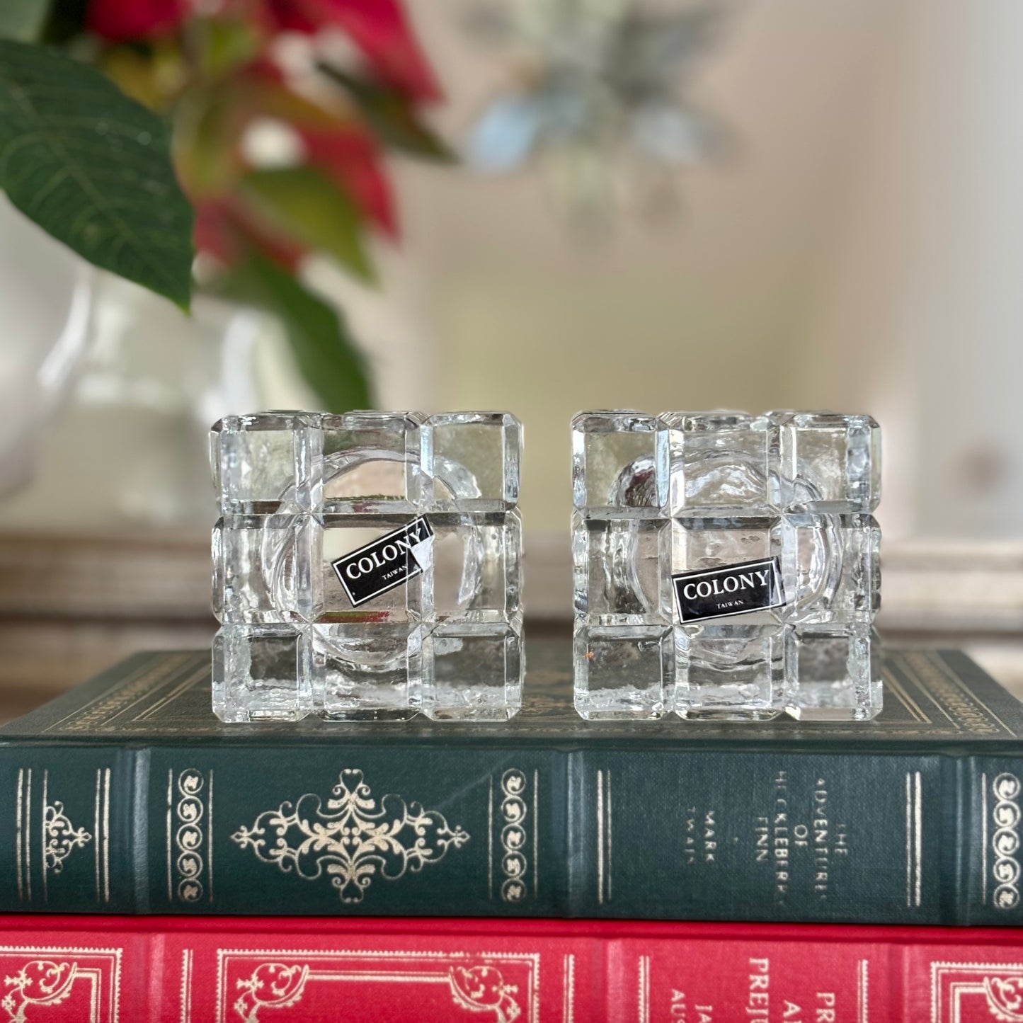 Pair of Square Glass Candle Holders