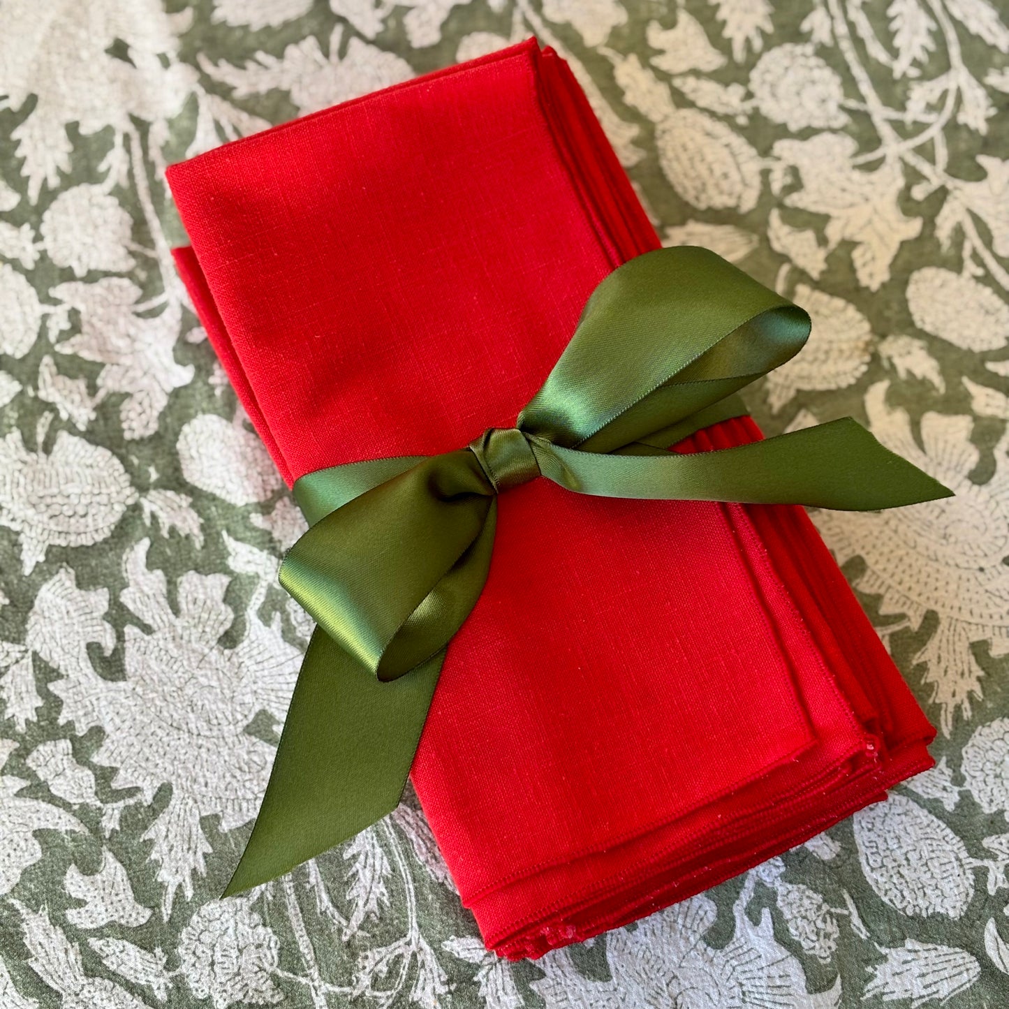 Vintage Set of 7 Red Linen Dinner Napkins