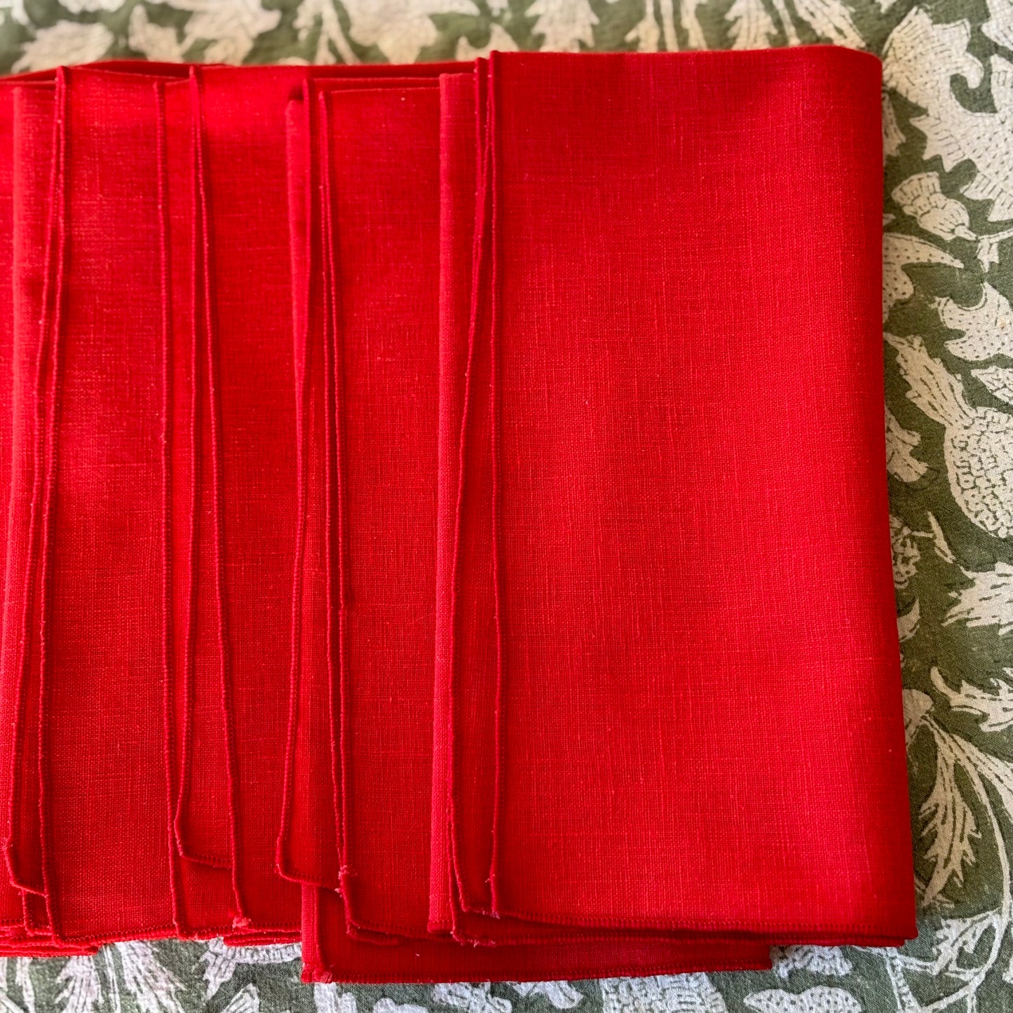 Vintage Set of 7 Red Linen Dinner Napkins