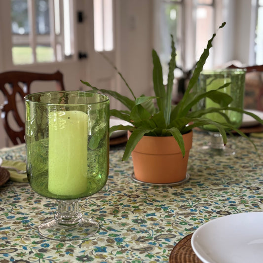 Pair of Green Bubble Glass Hurricanes