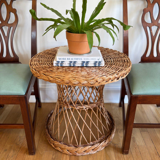 Vintage Wicker Hourglass Side Table