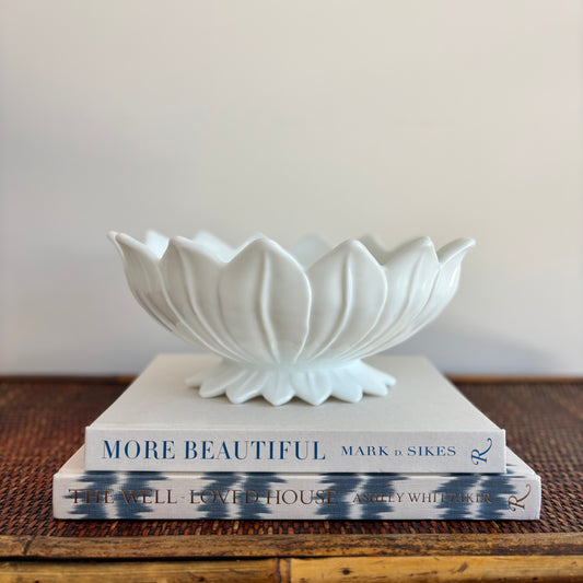 Milk Glass Lotus Oval Bowl