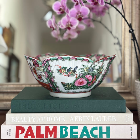 Vintage Famille Rose Medallion Lotus Bowl