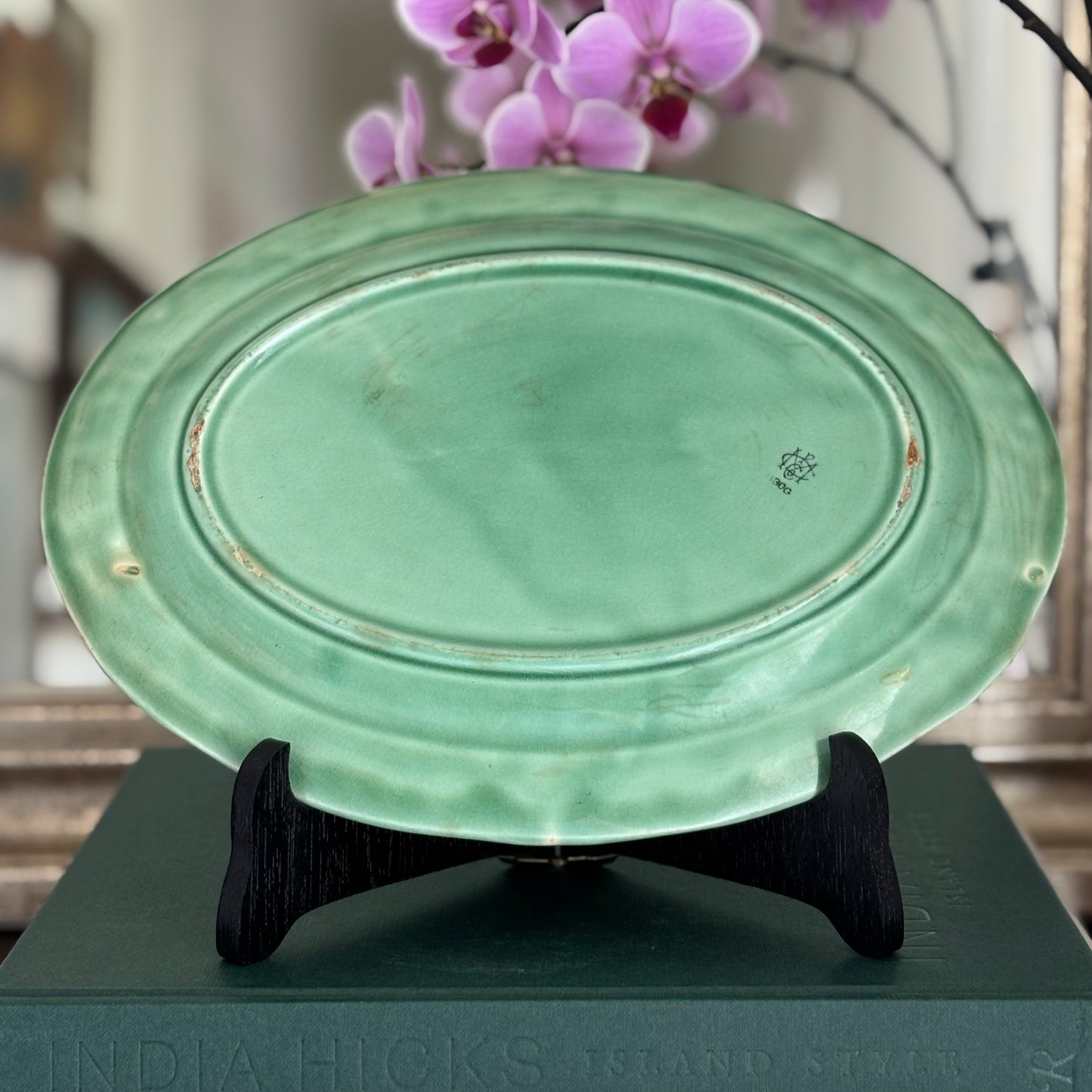 Vintage Green Pottery Platter