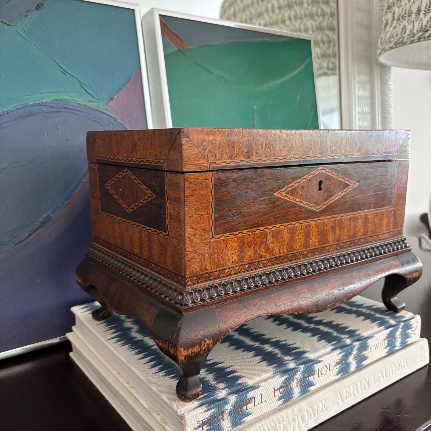 Vintage Wood Inlay Footed Box