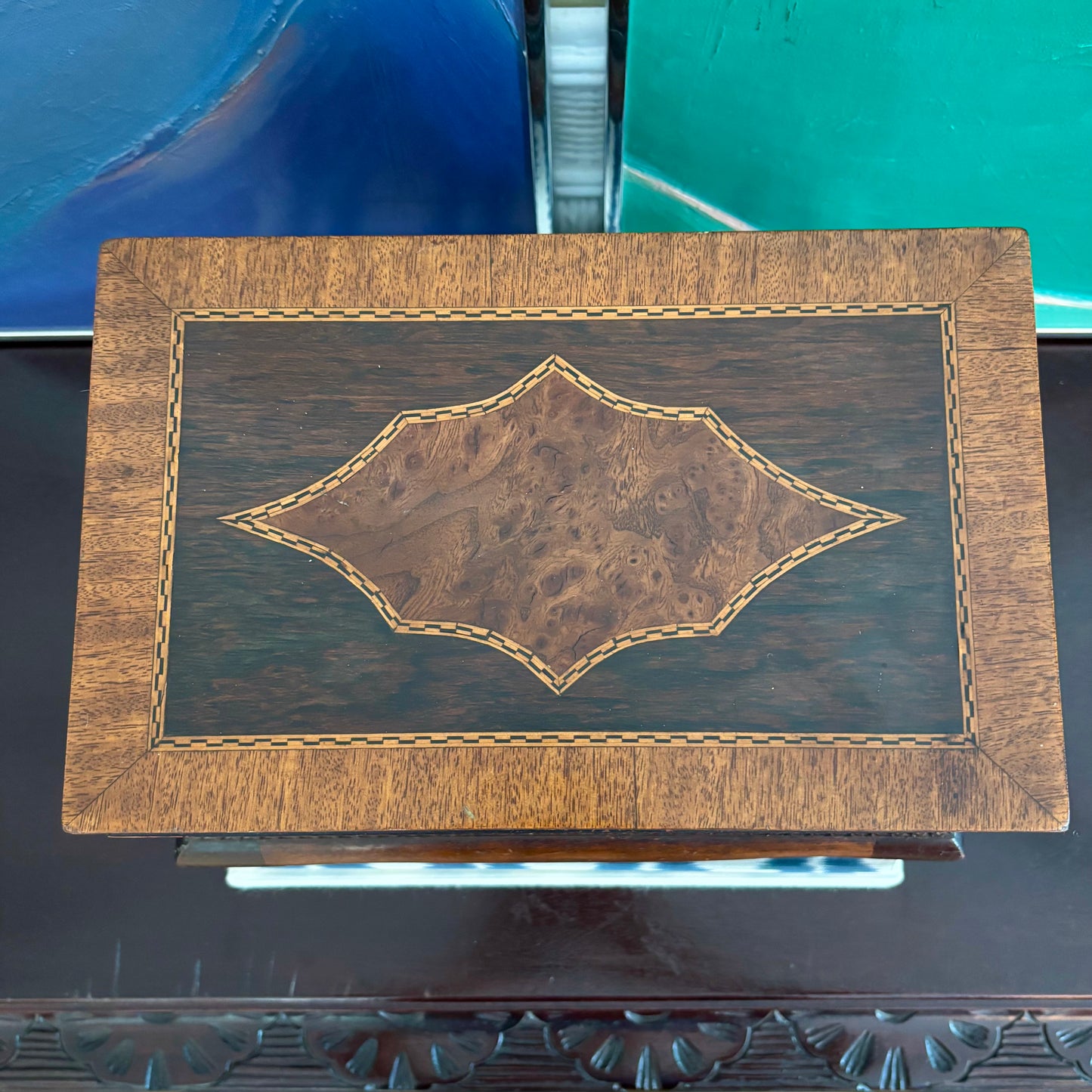 Vintage Wood Inlay Footed Box