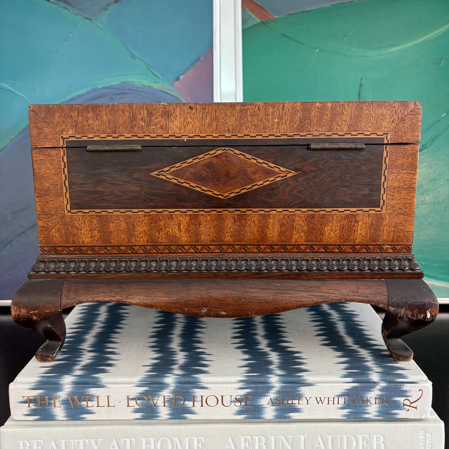 Vintage Wood Inlay Footed Box