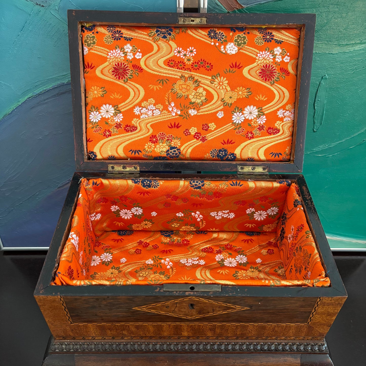 Vintage Wood Inlay Footed Box