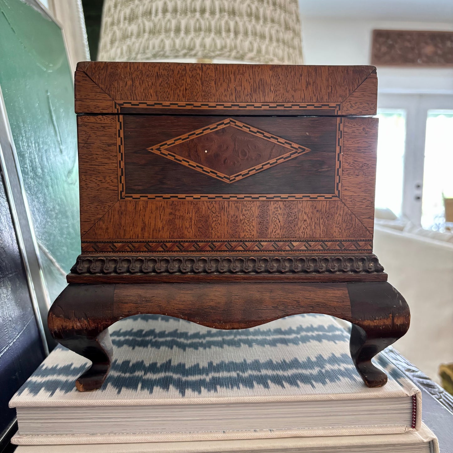 Vintage Wood Inlay Footed Box