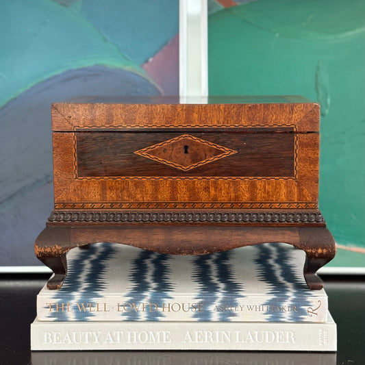Vintage Wood Inlay Footed Box