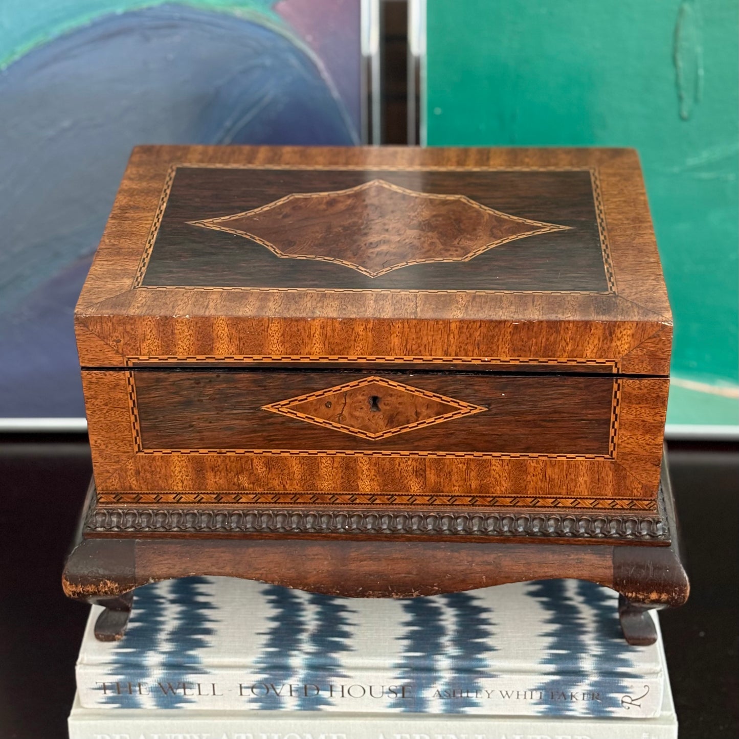 Vintage Wood Inlay Footed Box