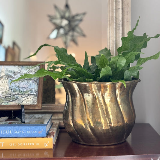 Vintage Hammered Brass Planter
