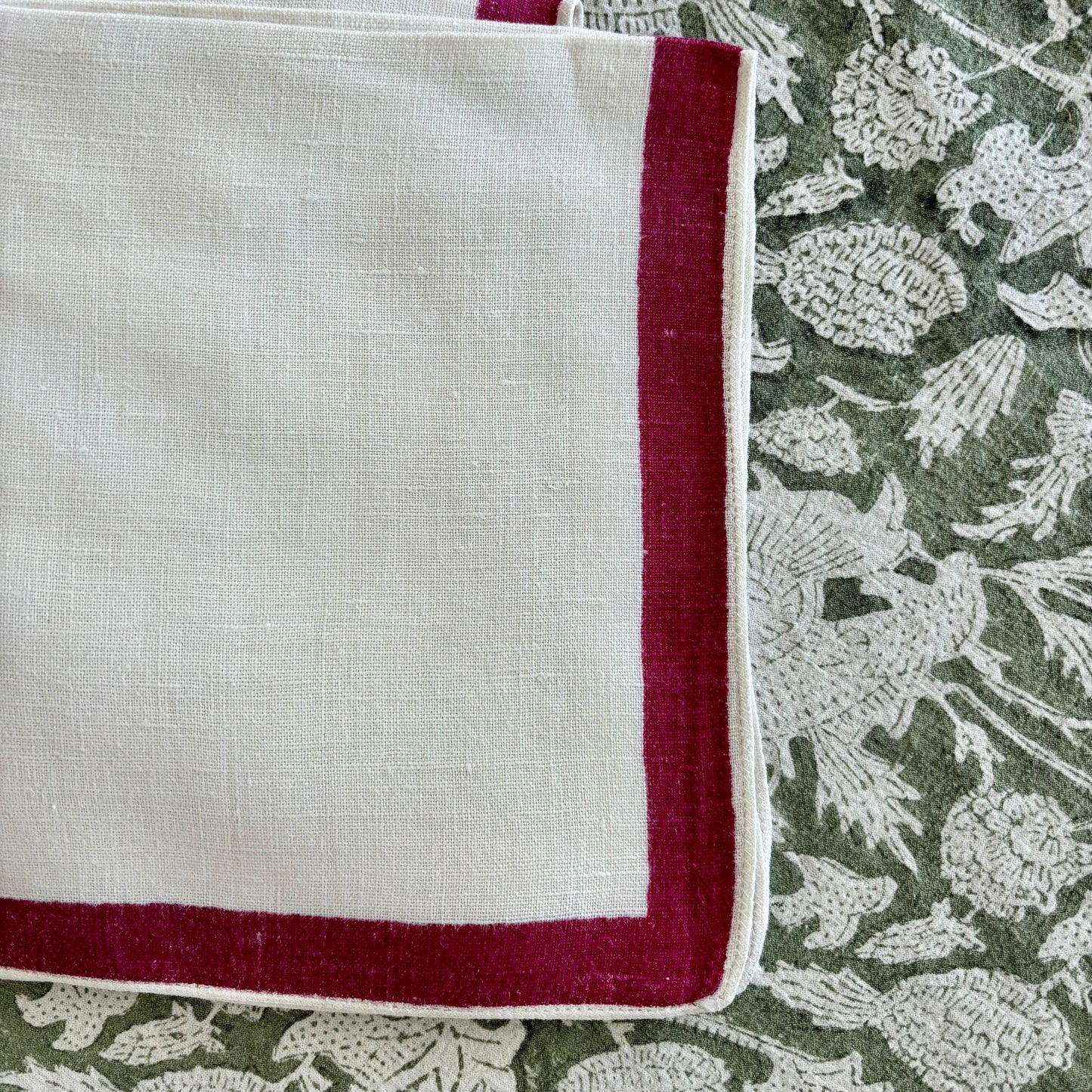 Vintage Set of 10  Linen Pink Trimmed Napkins