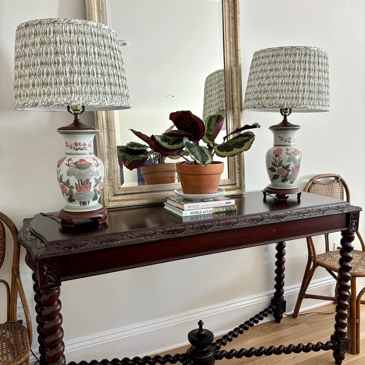 Pair of Chinoiserie Lotus Lamps