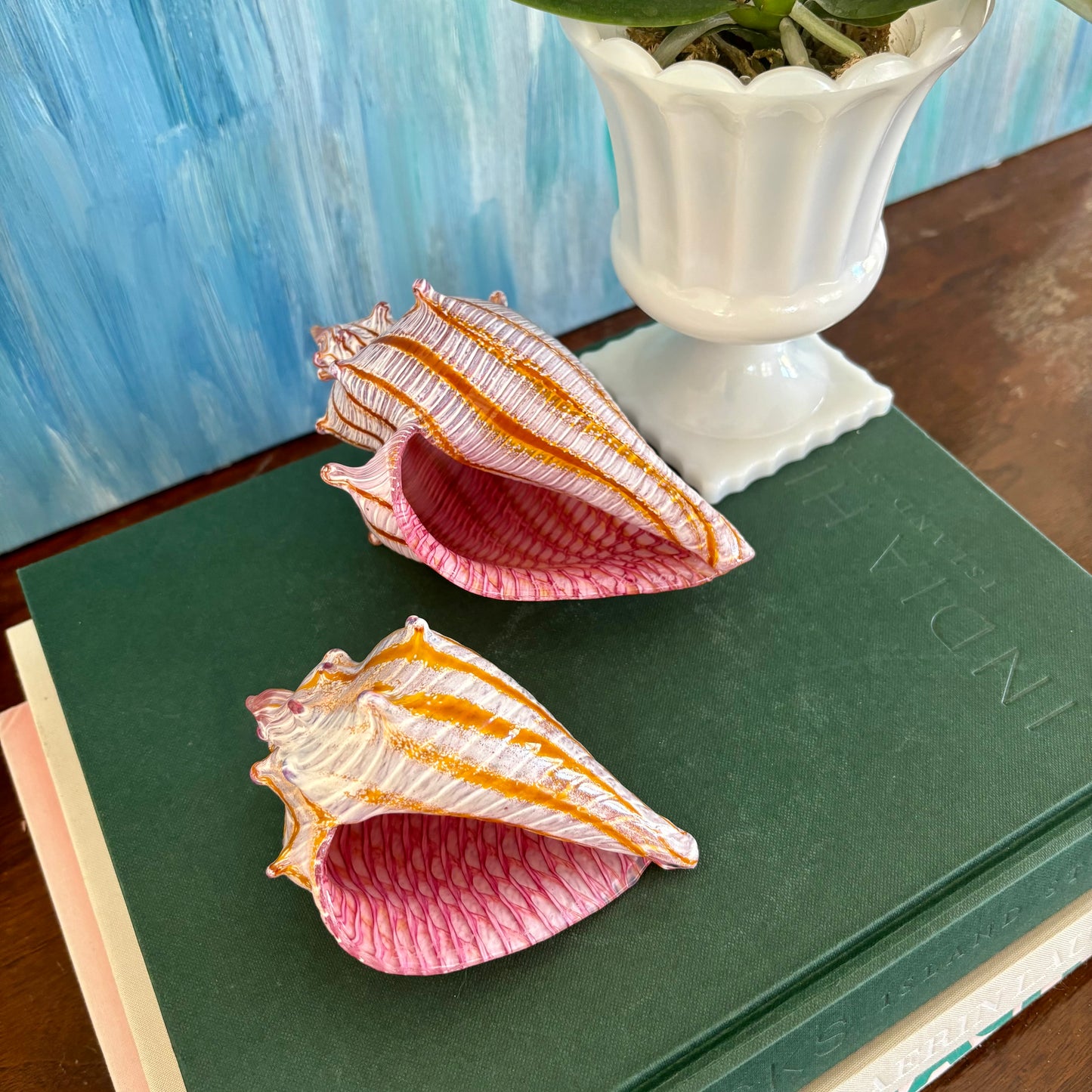 Pair of Estate Silkwood Glass Conch Shells