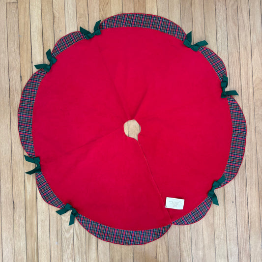 Vintage Red Corduroy and Plaid Tree Skirt