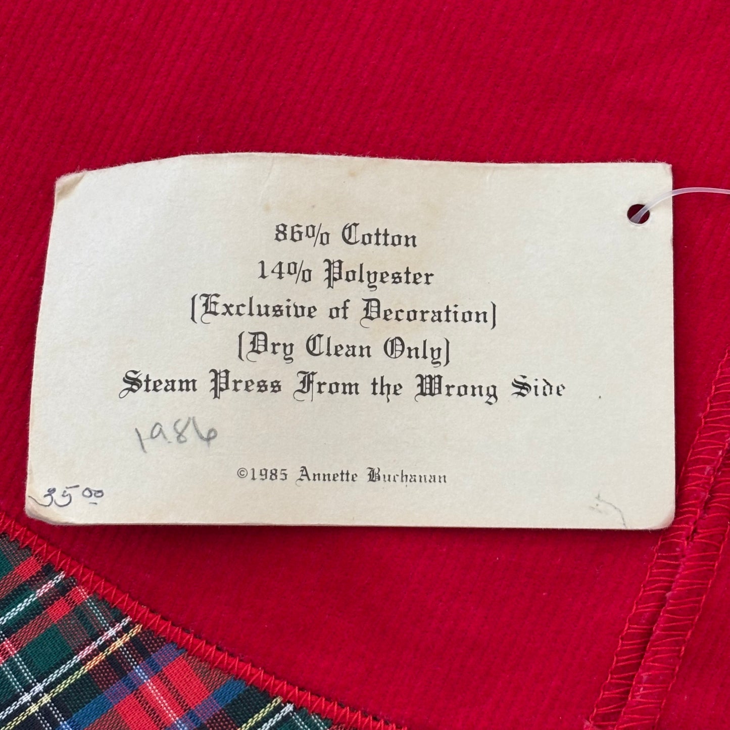 Vintage Red Corduroy and Plaid Tree Skirt