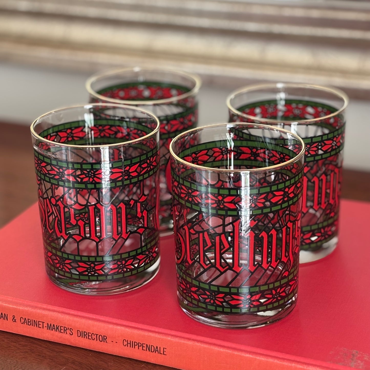 Vintage Season's Greetings Stained Glass Tumblers