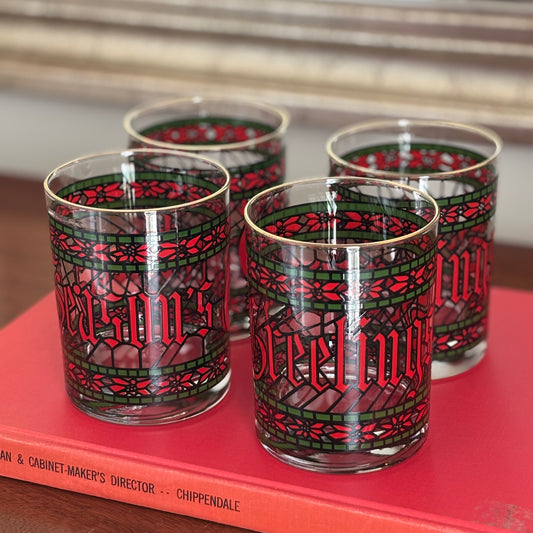 Vintage Season's Greetings Stained Glass Tumblers