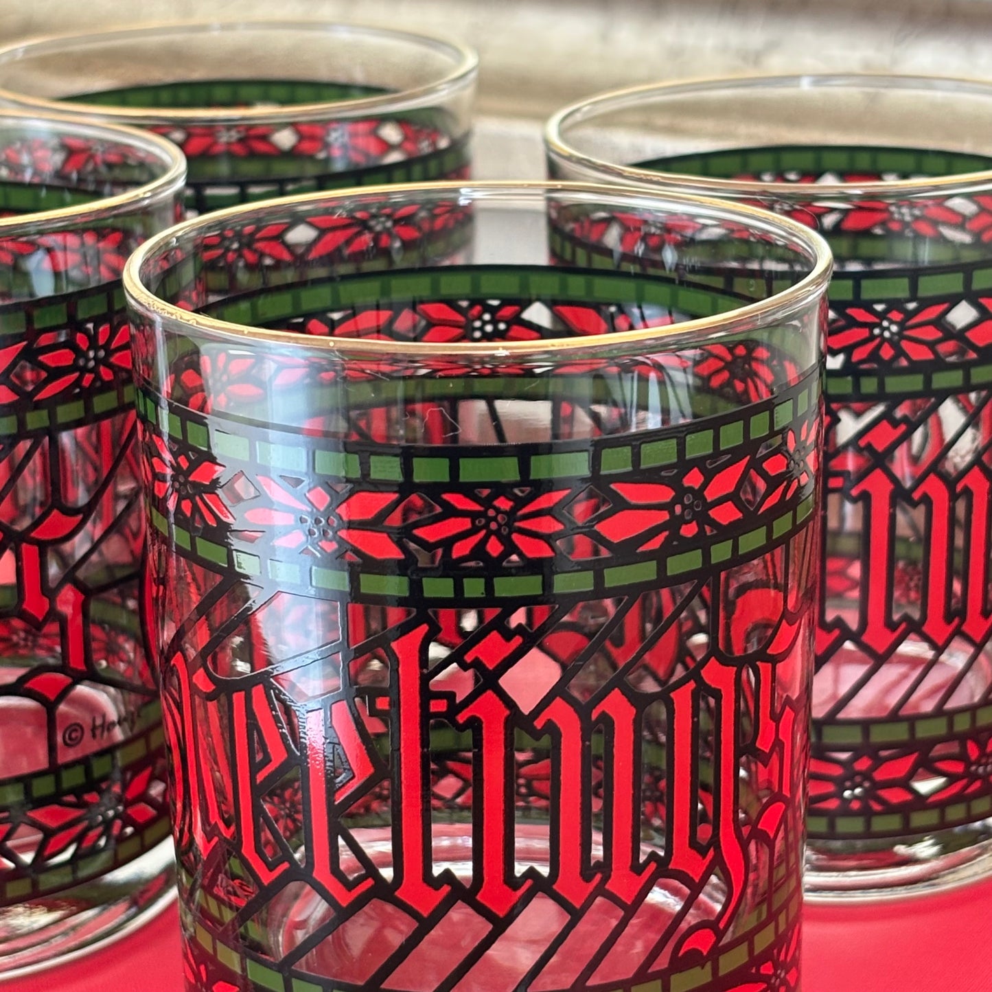 Vintage Season's Greetings Stained Glass Tumblers