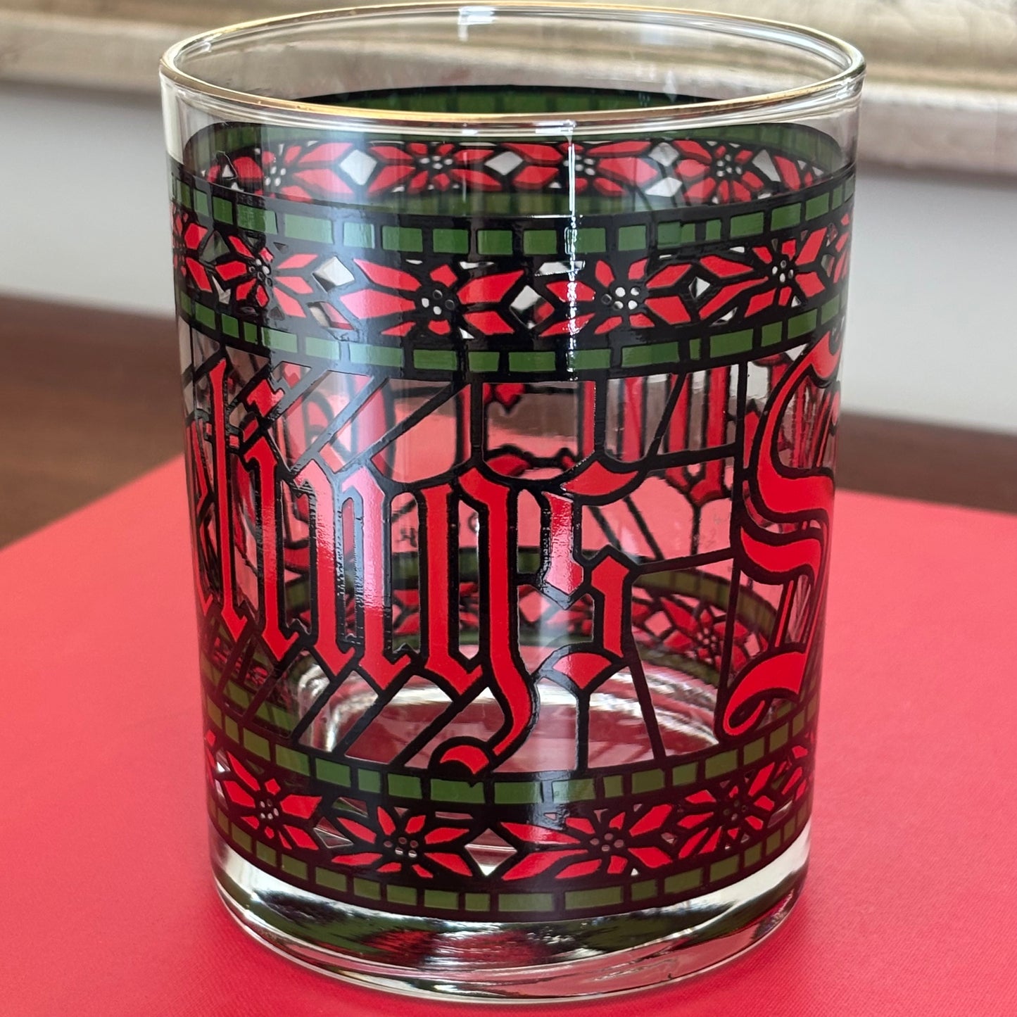 Vintage Season's Greetings Stained Glass Tumblers