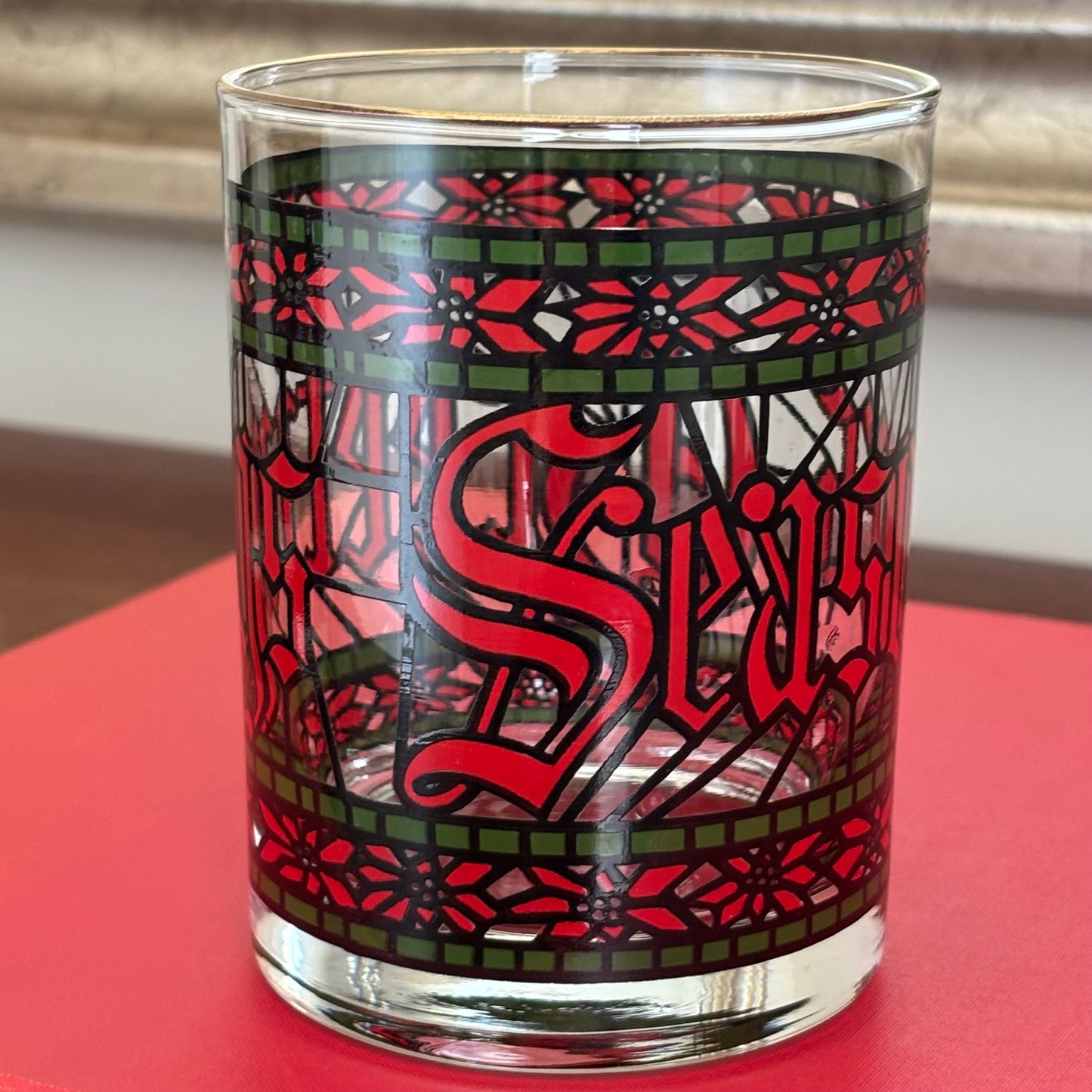 Vintage Season's Greetings Stained Glass Tumblers