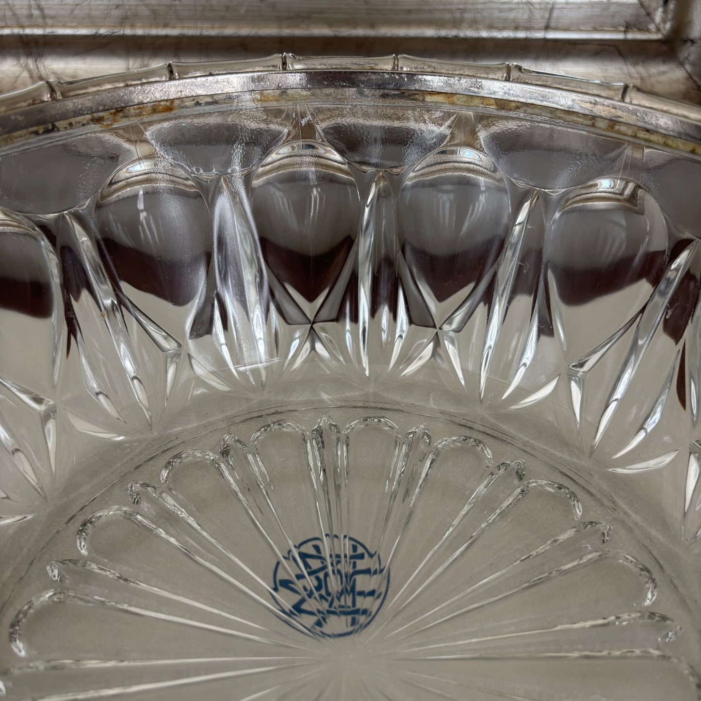 Vintage Glass Bowl with Silver Bamboo Handles