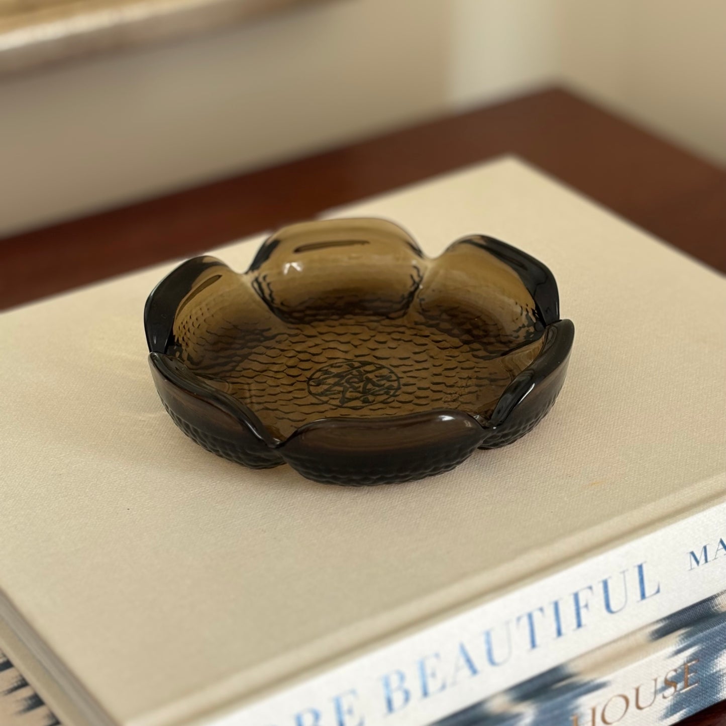 Vintage Brown Glass Scalloped Dish