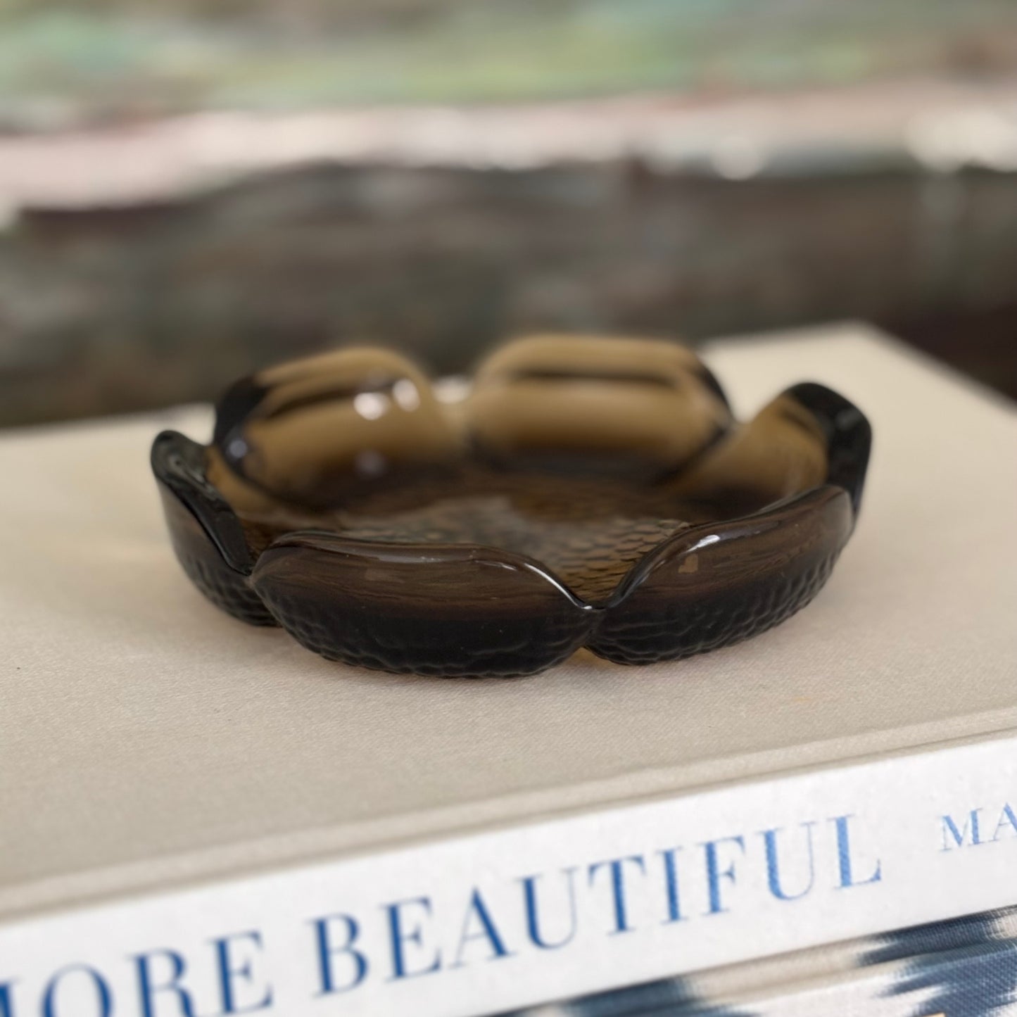 Vintage Brown Glass Scalloped Dish