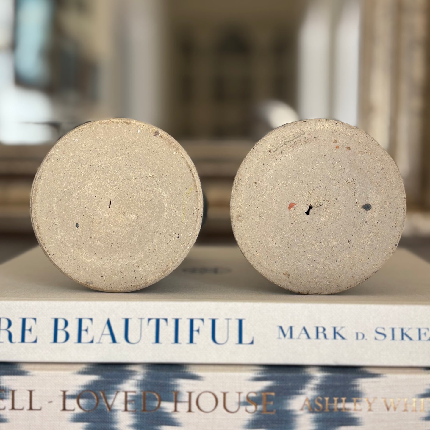 Pair of Blue Ceramic Candlestick Holders