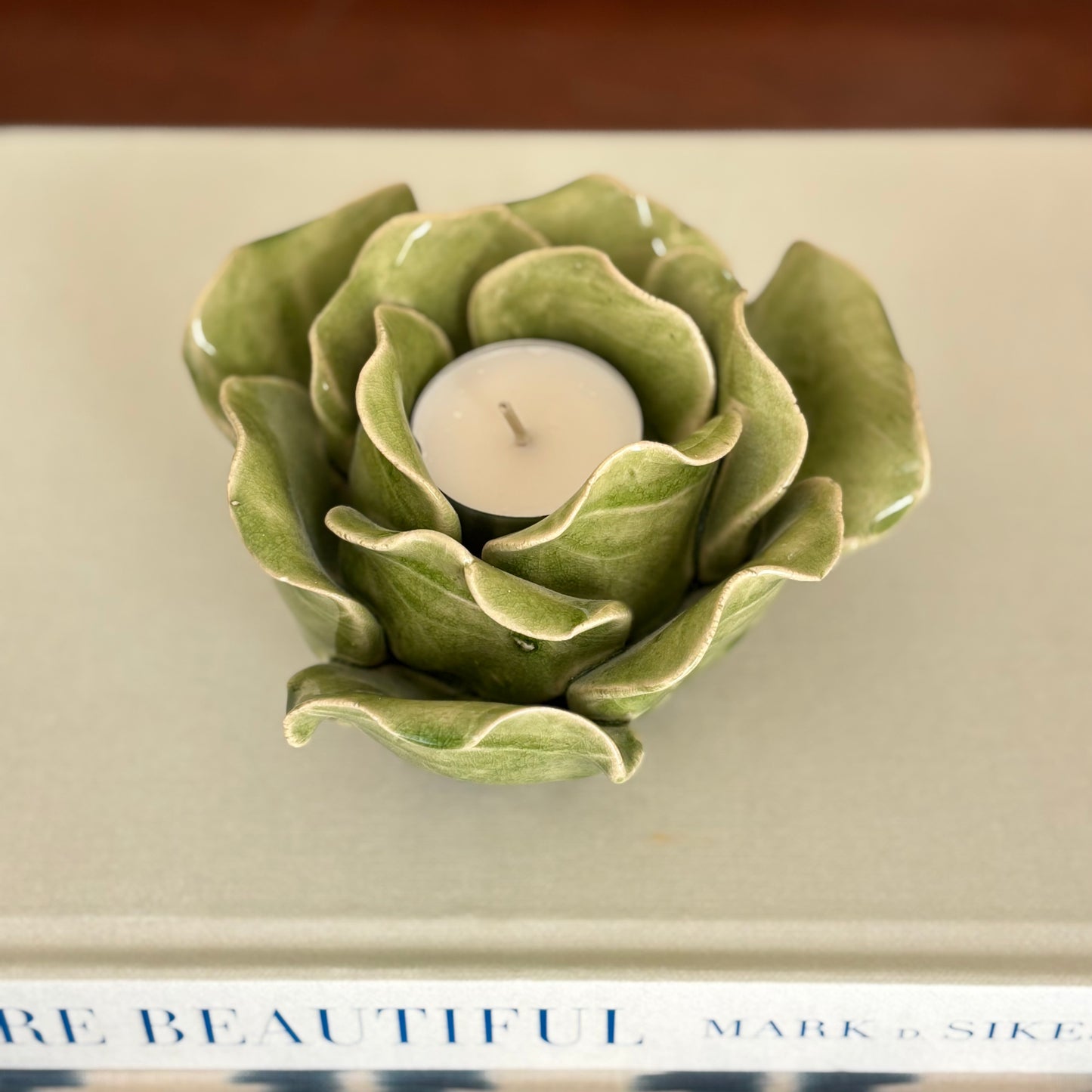 Ceramic Cabbage Leaf Candle Holder