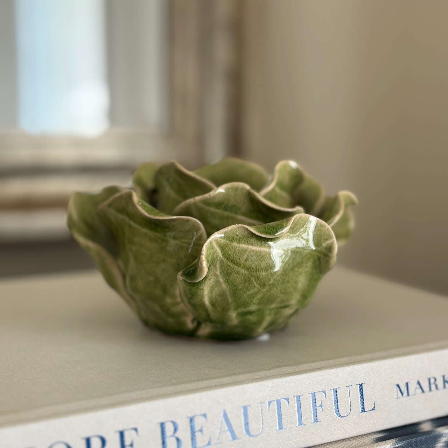 Ceramic Cabbage Leaf Candle Holder