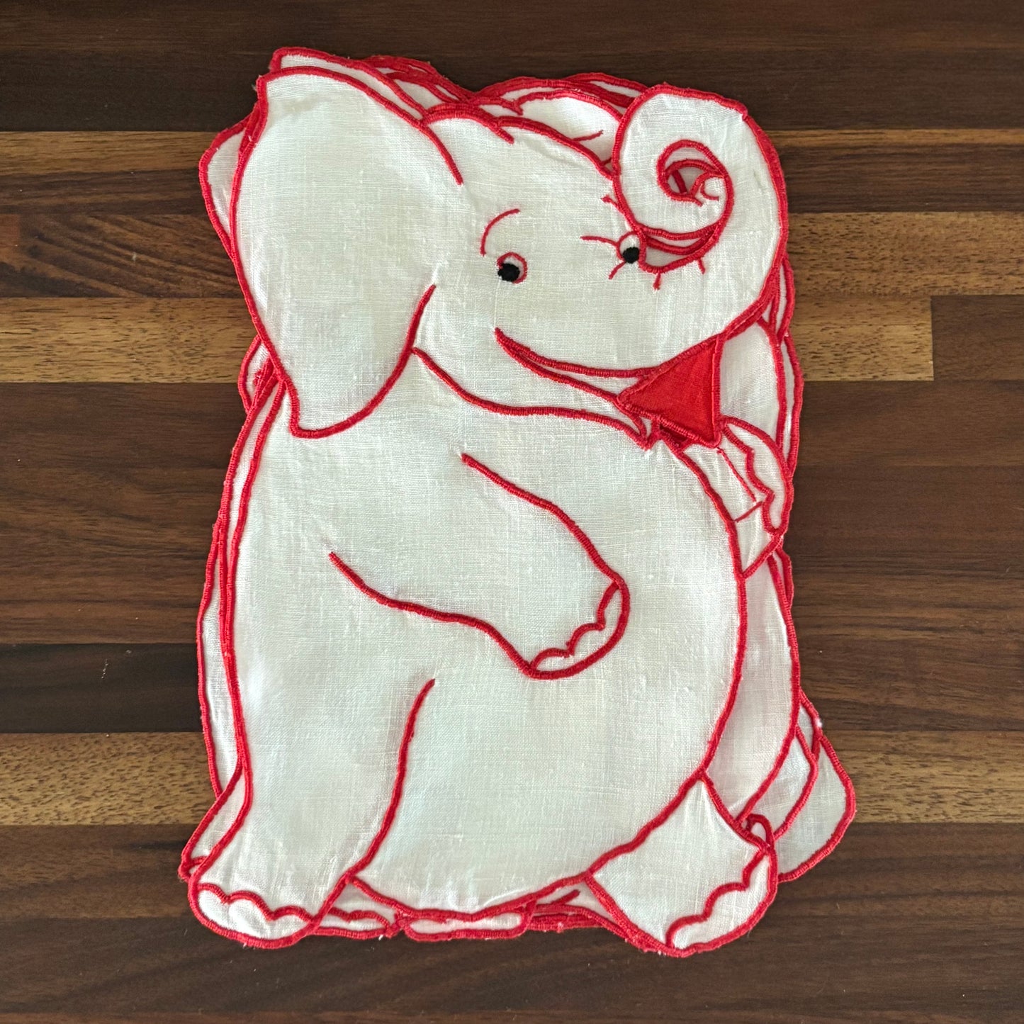 Set of 8 Vintage Elephant Linen Cocktail Napkins