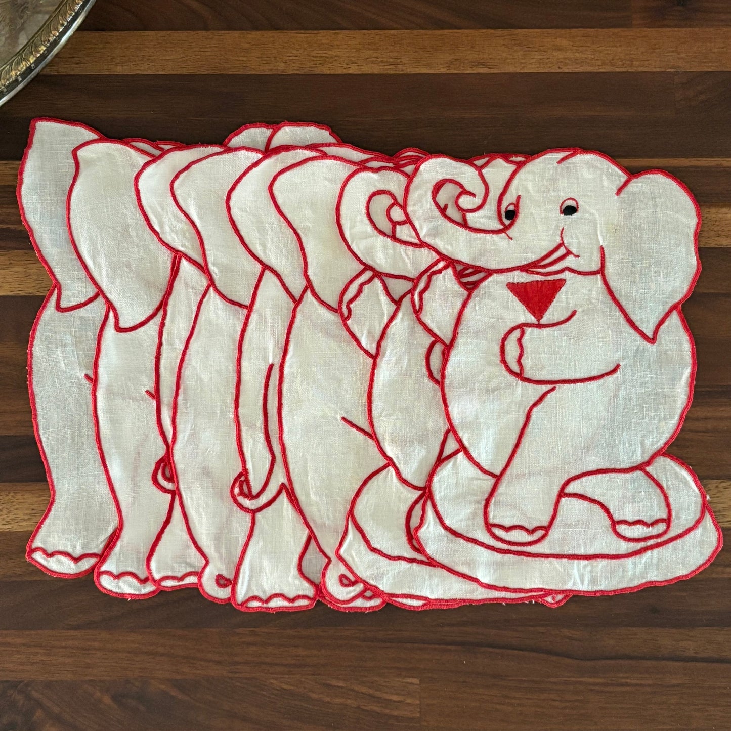 Set of 8 Vintage Elephant Linen Cocktail Napkins