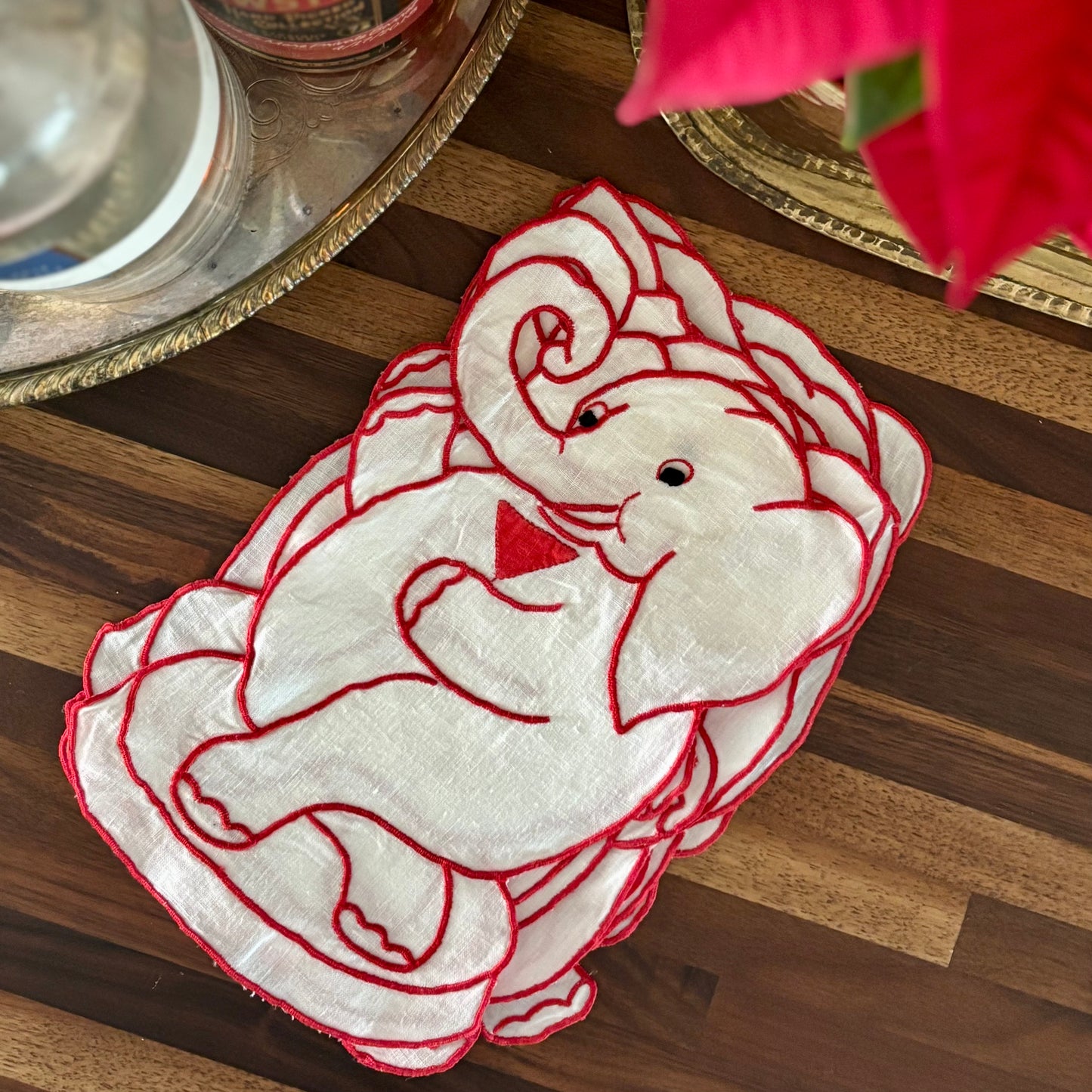 Set of 8 Vintage Elephant Linen Cocktail Napkins