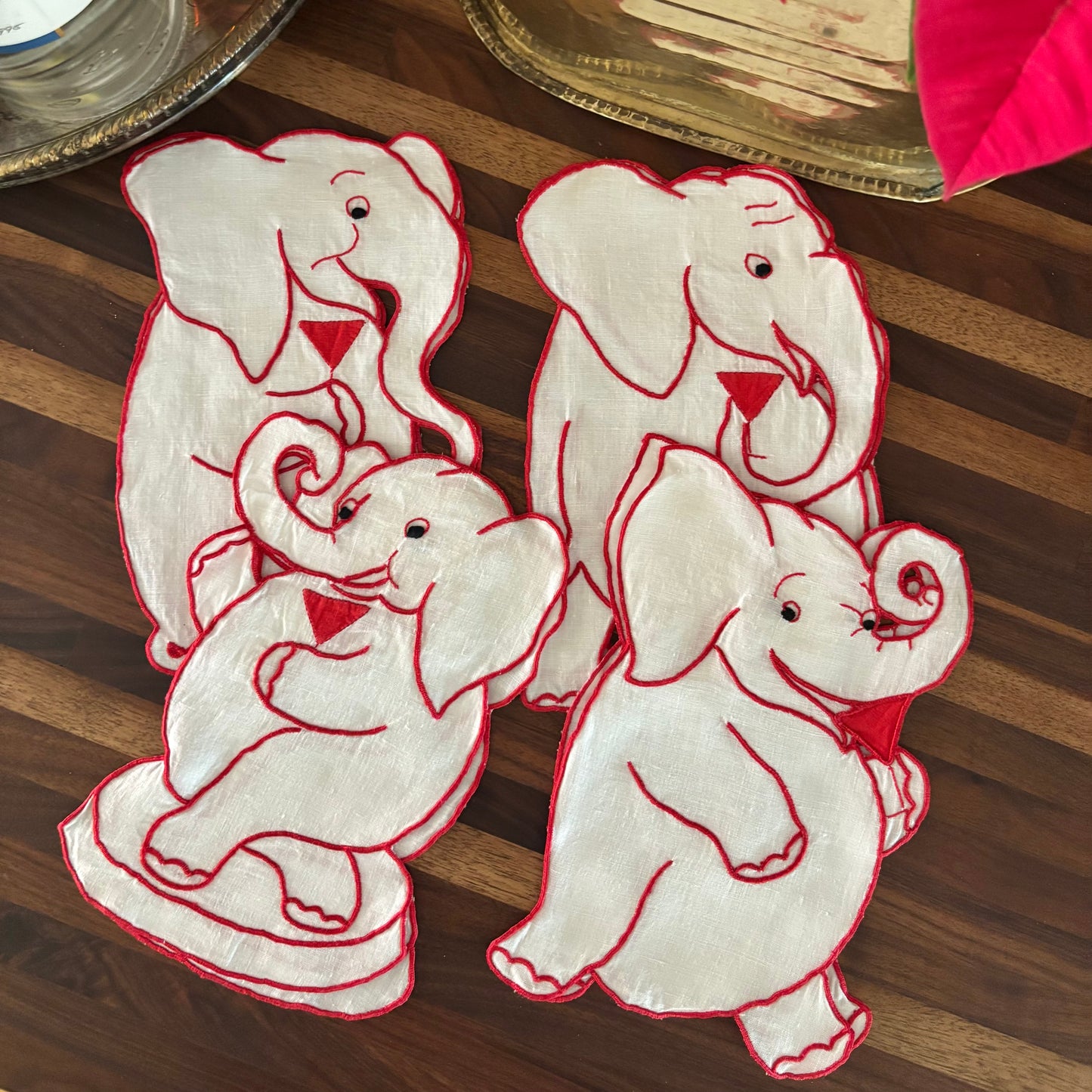 Set of 8 Vintage Elephant Linen Cocktail Napkins