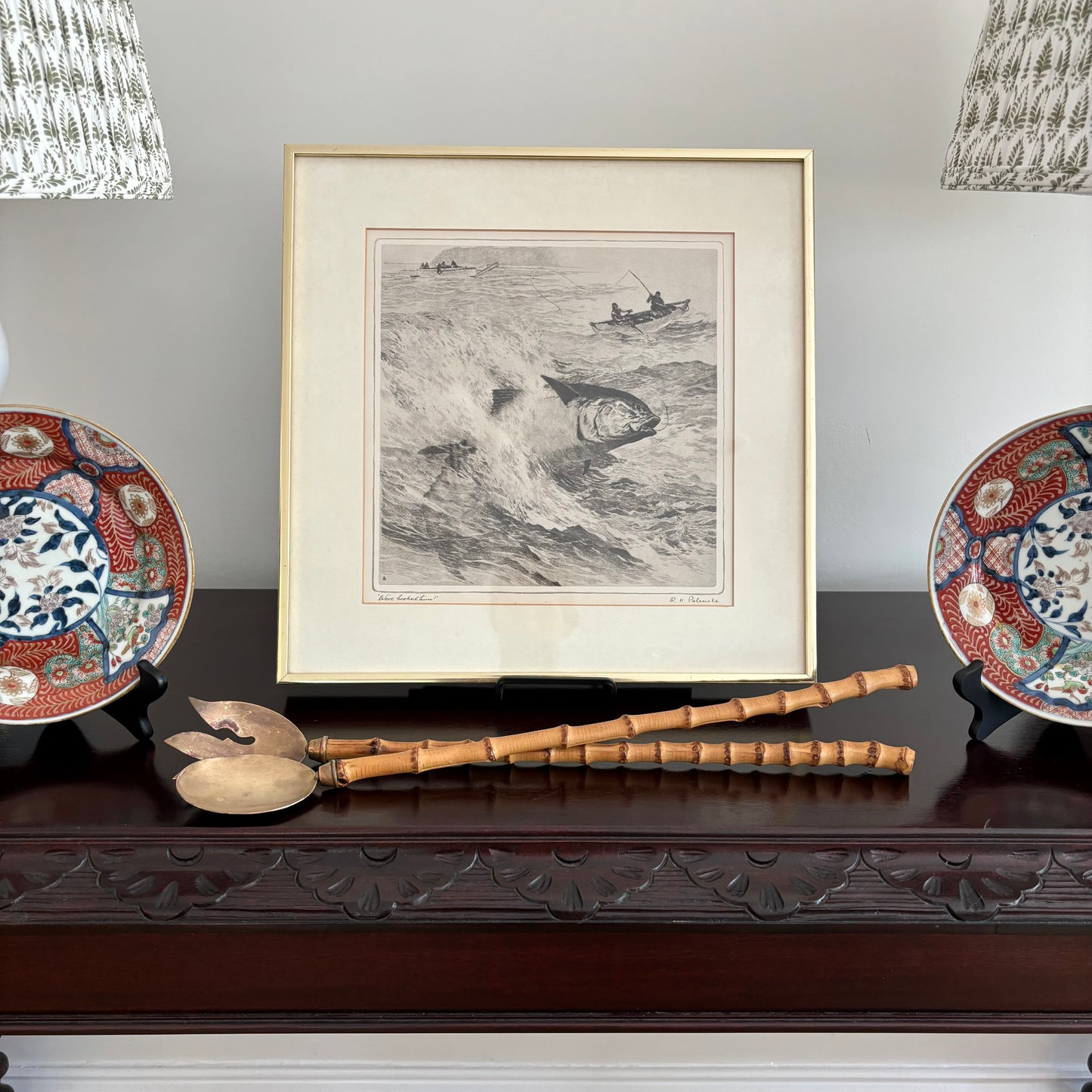 Vintage Bamboo and Brass Serving Set