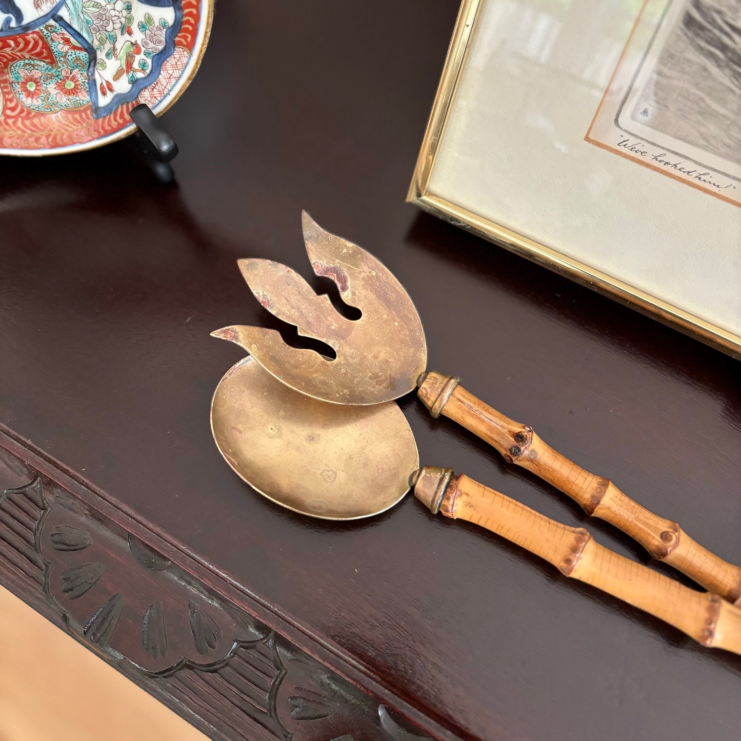 Vintage Bamboo and Brass Serving Set