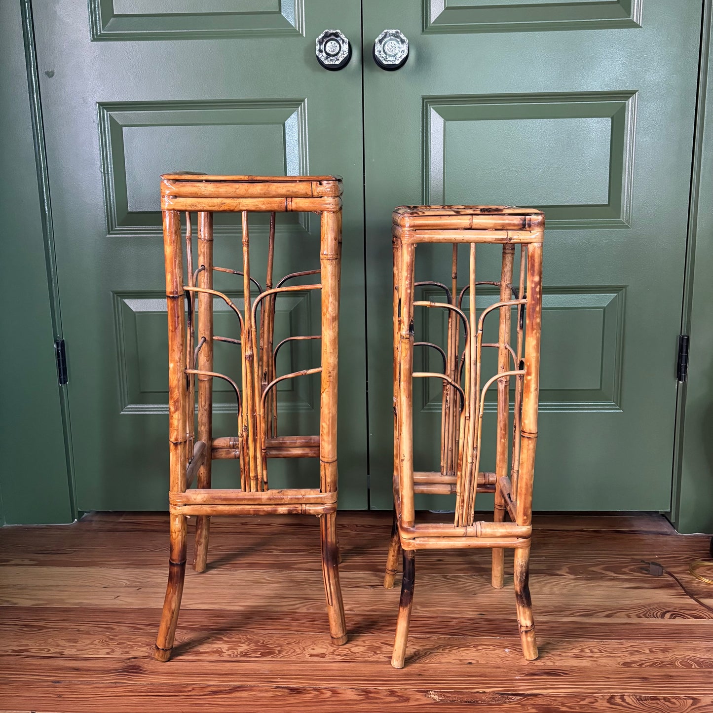 Pair of Vintage Tortoise Bamboo Plant Stands