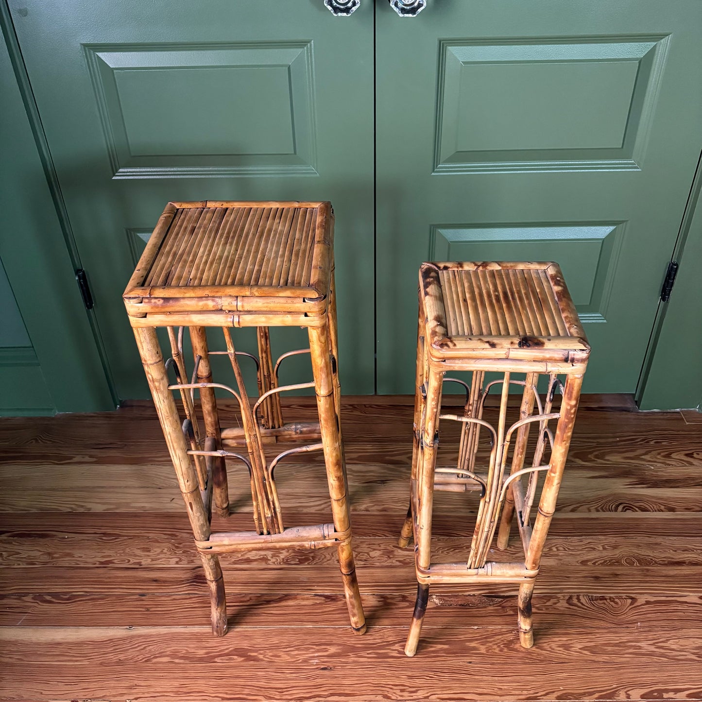 Pair of Vintage Tortoise Bamboo Plant Stands