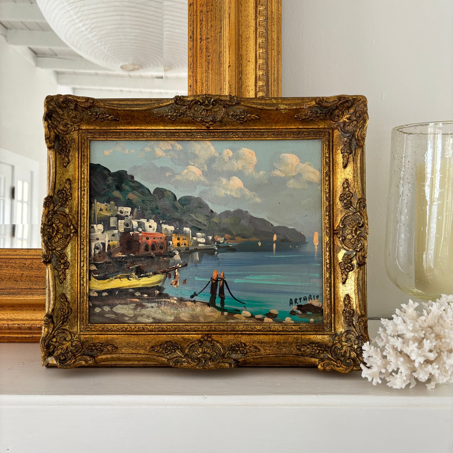 Vintage Framed Seaside Oil Painting