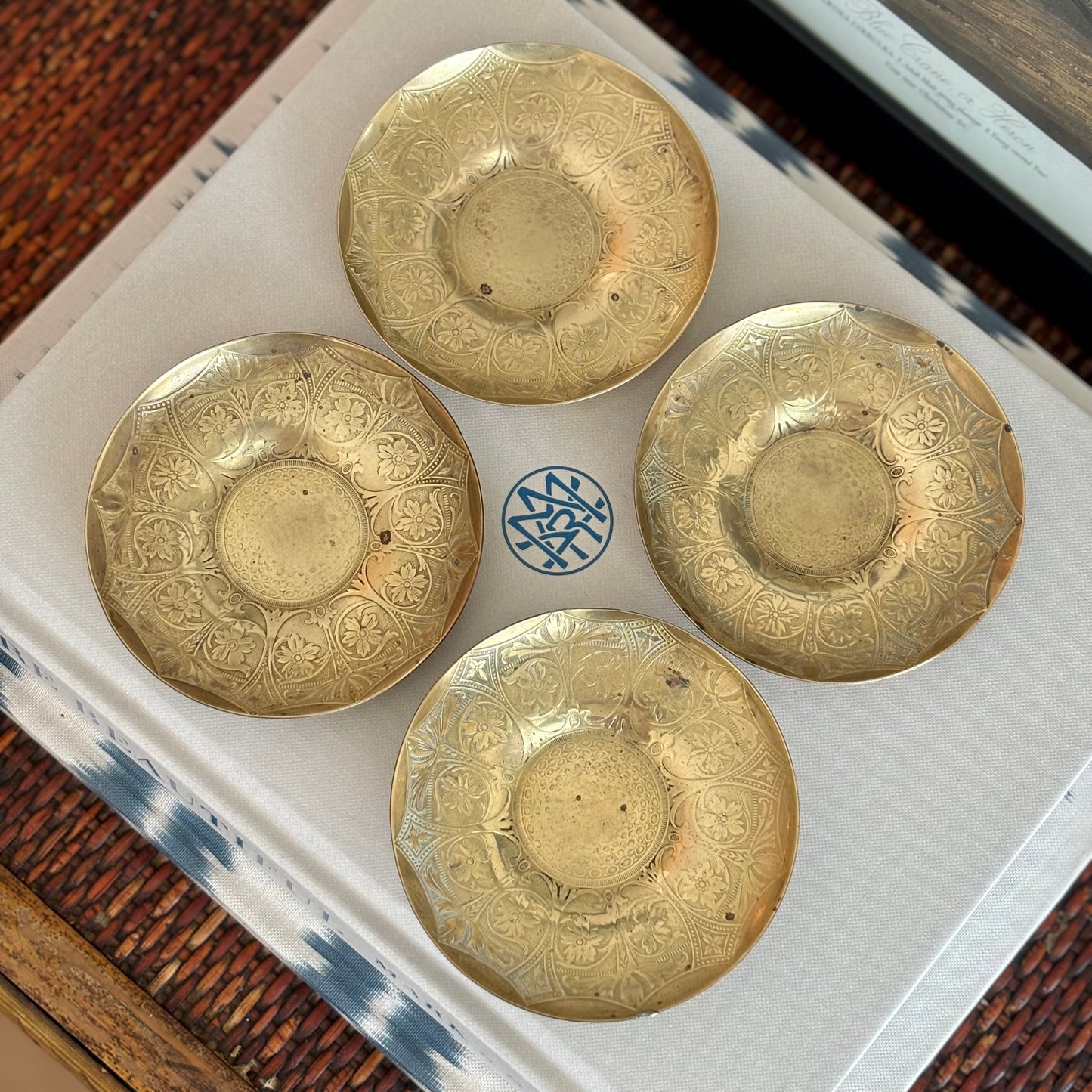 Set of 4 Vintage Brass Plated Coasters